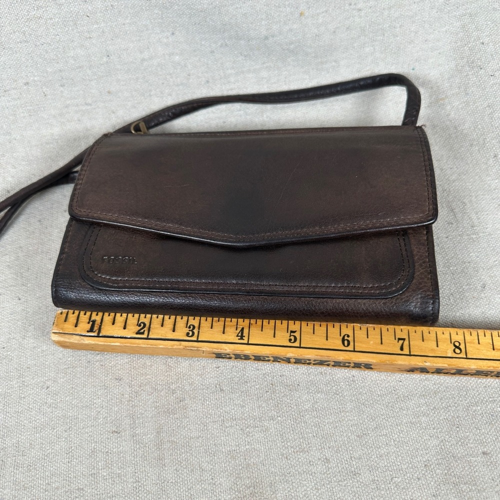 Fossil Vintage Dark Brown Leather Crossbody Wallet Organiser Bag Purse 90s Mini - Picture 9 of 10